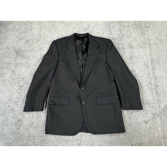 Vintage Burberrys Suit Jacket Mens 44 R Black Wool Pinstriped Designer USA